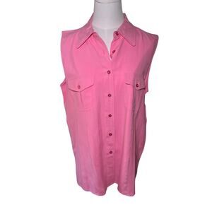 NWT Silk Incounter Medium Shirt Pink Silk Sleeveless Button Down Pockets Classic